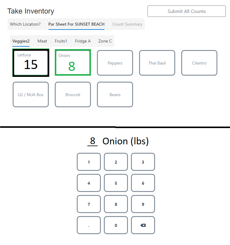 Image of a custom inventory management app created for the Elephant Shack restaurant